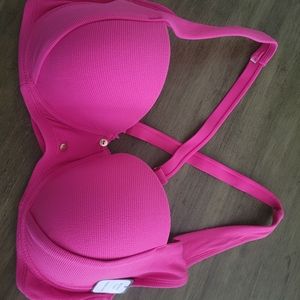 Hot pink bikini top molded cups. Criss cross in back XL 16-18